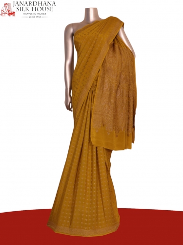 Pure Handloom Zari Butta Banarasi Crepe Silk Saree